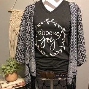 Premise Floral and Paisley Kimono With Fringe